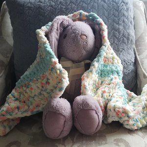 Handmade Crochet Baby Blanket - Confetti & Seafoam Stripes